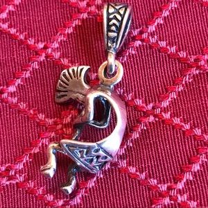 Kokopelli Etched Pendant Charm - Solid 3D Silver